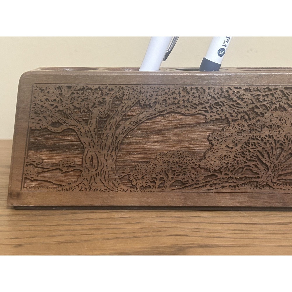 Vintage Lasercraft Laser‎ Engraved Desktop Mail/ Pen Organizers Wood Trees/House